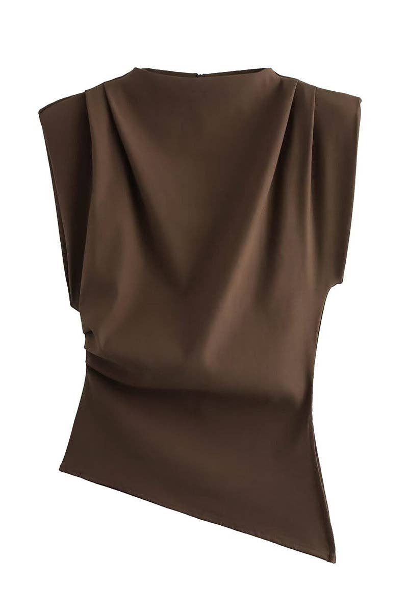 Asymmetrical Hem Sleeveless Top: BROWN