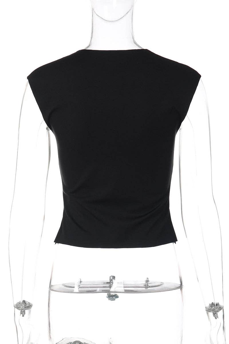 Sleeveless Keyhole Tank Top: BLACK