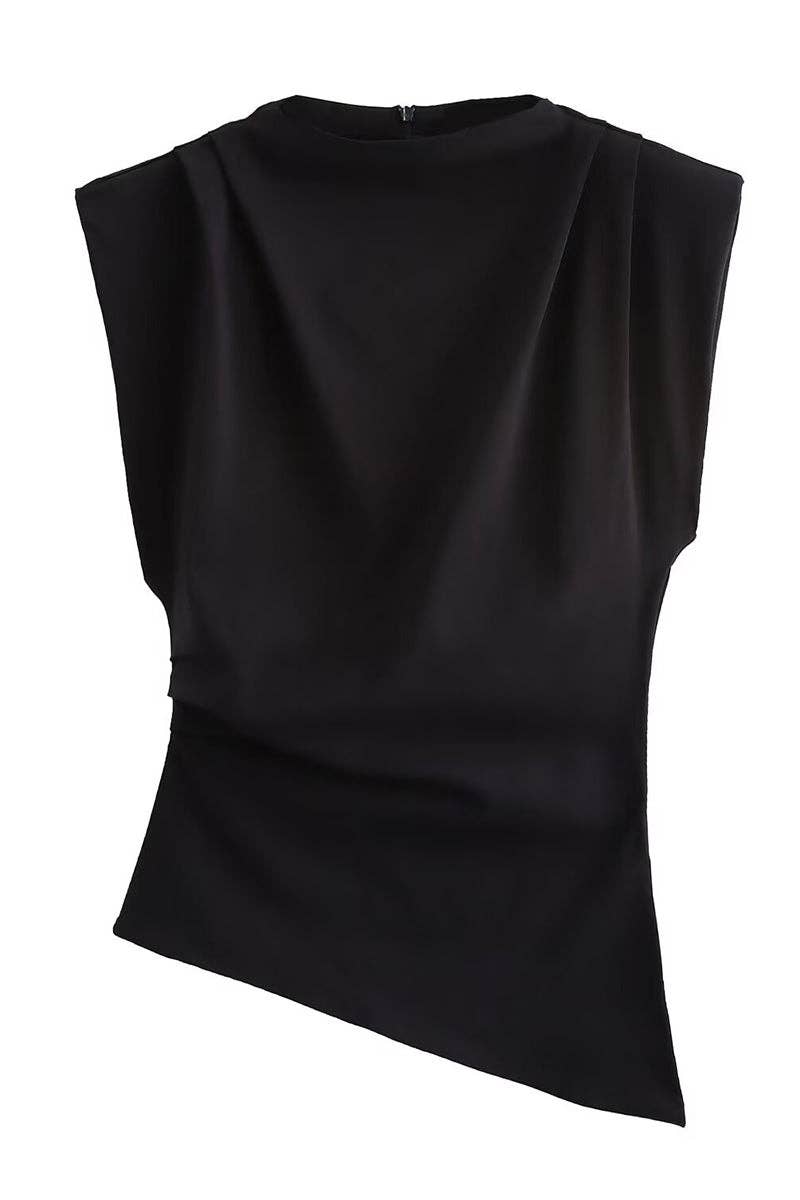 Asymmetrical Hem Sleeveless Top: BLACK