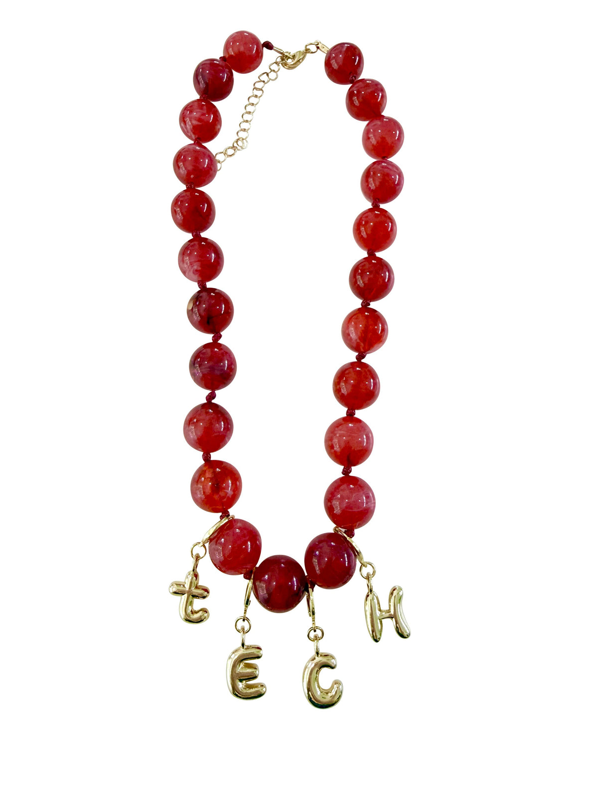 Campus Game Day Red Bubble Letter Beaded Necklace- Red