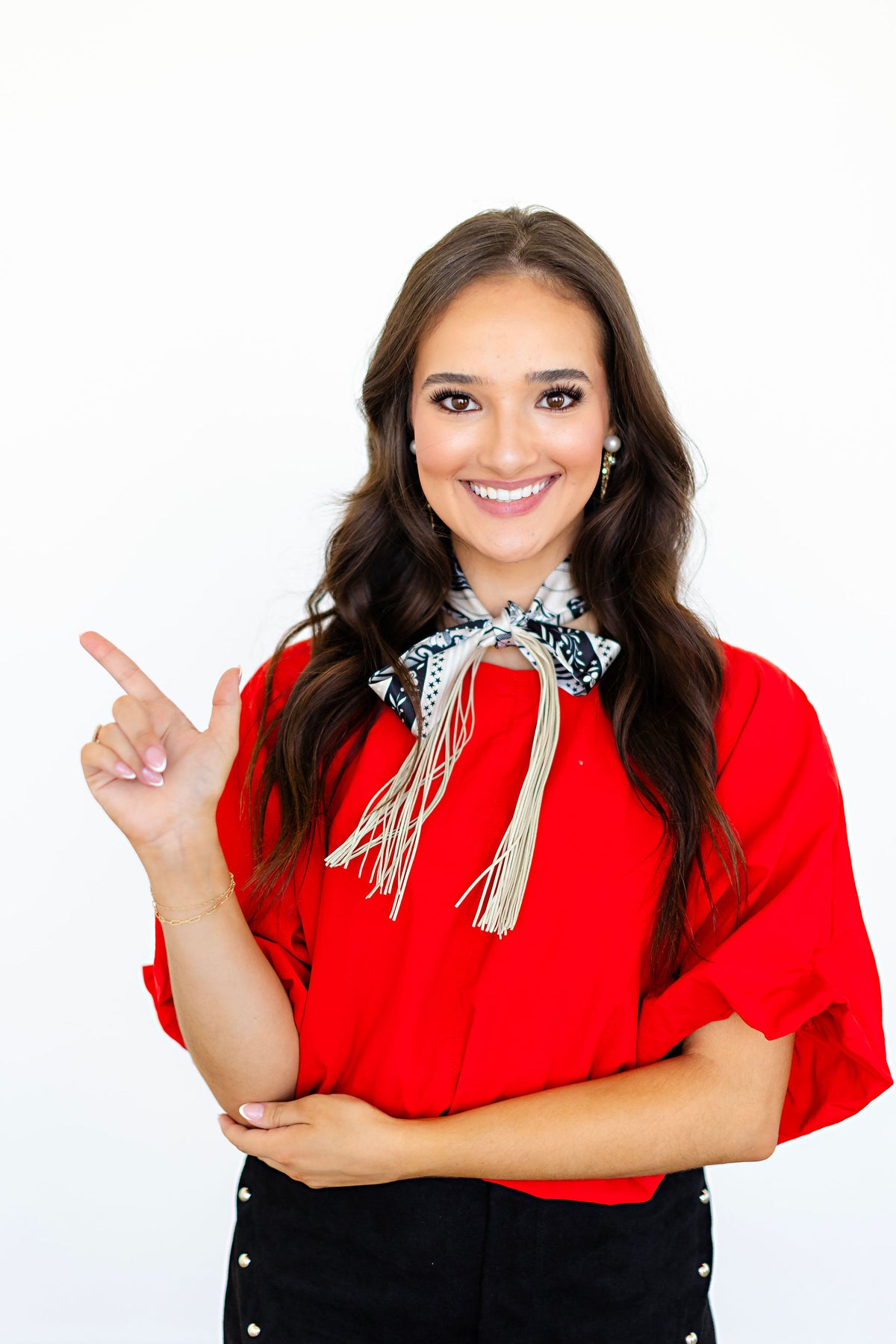 RED Bubble Sleeve Back Zipper Detail Crop Top