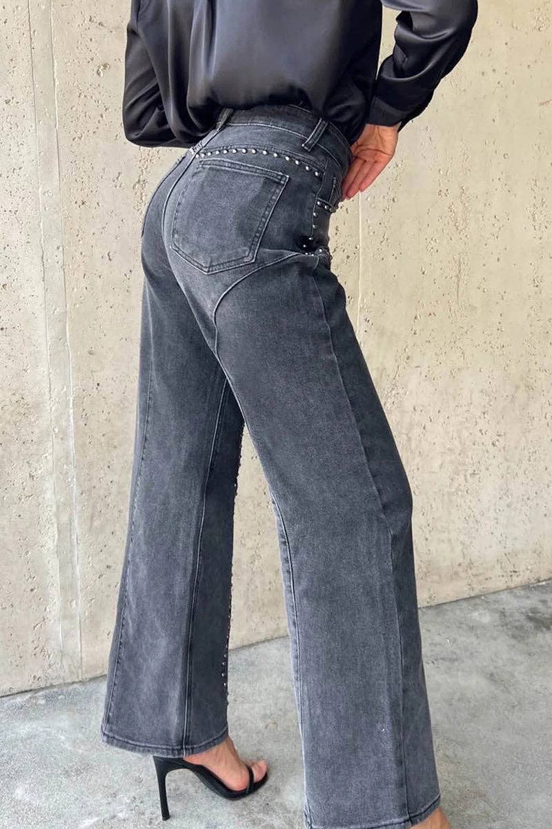 Embellished Straight-Leg Jeans: BLACK