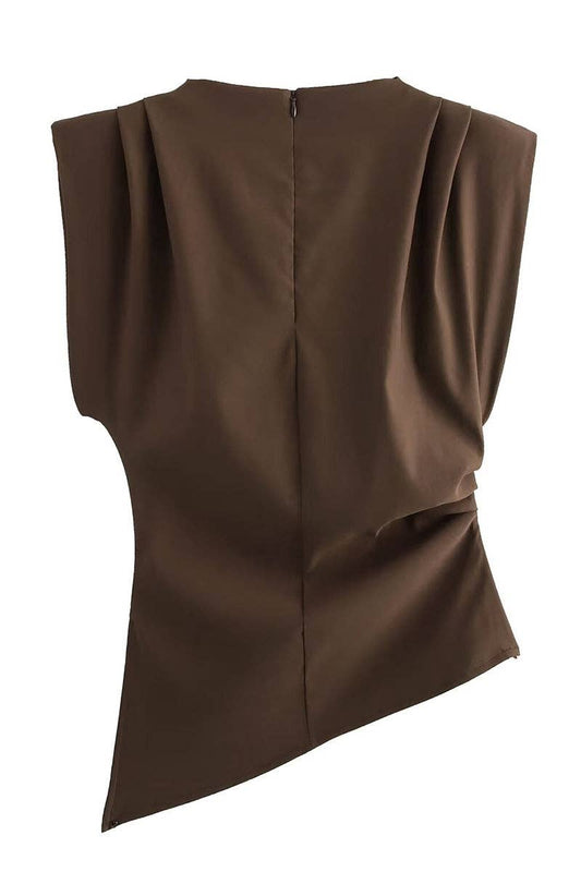 Asymmetrical Hem Sleeveless Top: BLACK