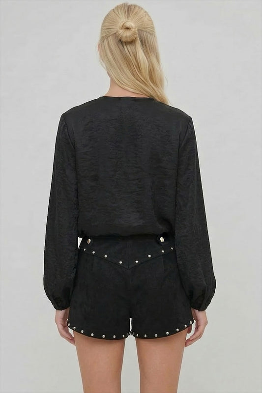 Black Suede Stud Shorts