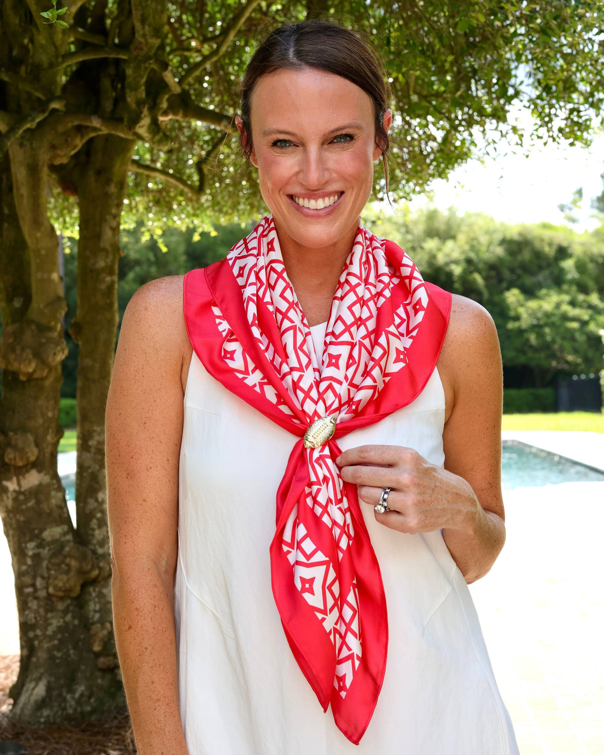 Red & White Geometric Scarf Large