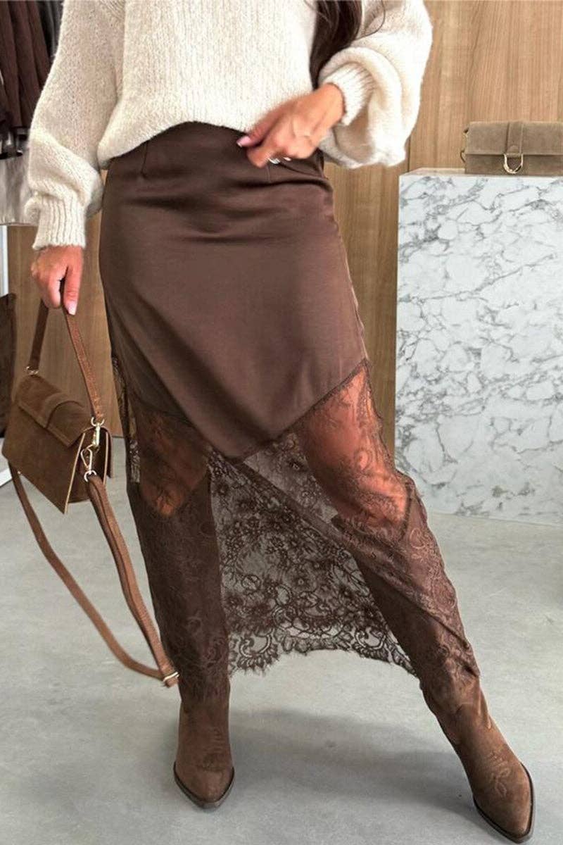 Asymmetrical Layered Skirt: BROWN