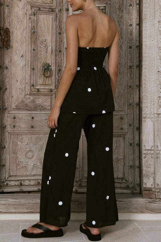Black Strapless Polka Dot Pants Set