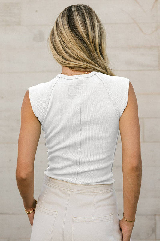 Capped sleeve Ribbed Top: WHITE