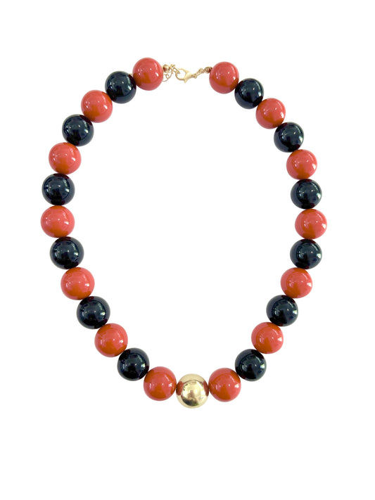 Red & Black w/ Gold Center -Chunky Beaded Necklace-