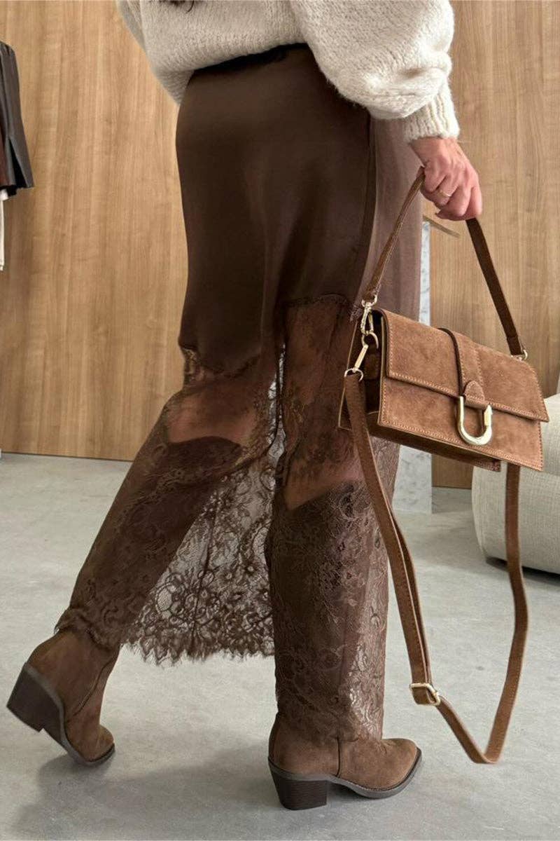 Asymmetrical Layered Skirt: BROWN