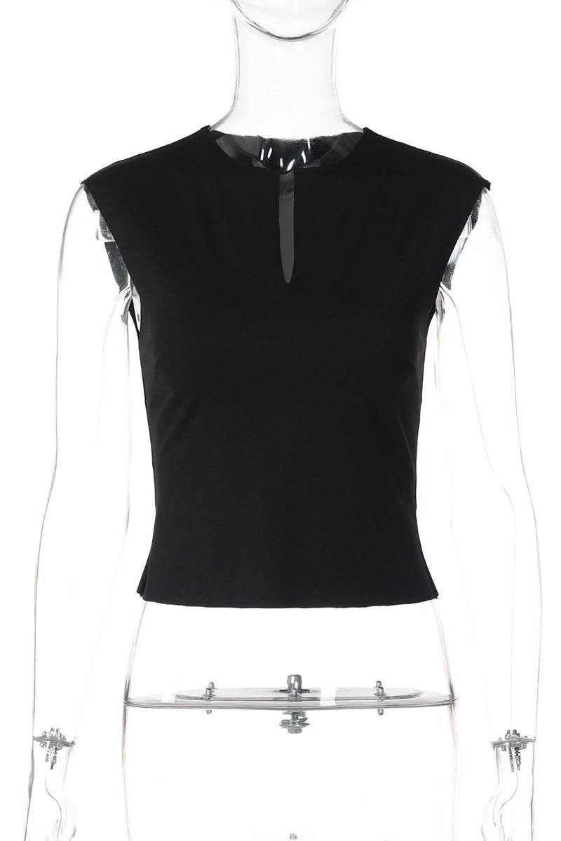 Sleeveless Keyhole Tank Top: BLACK