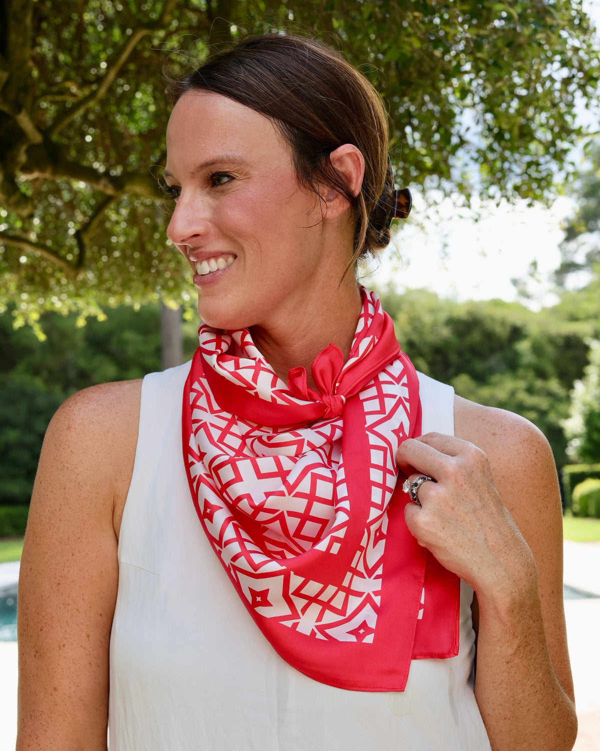 Red & White Geometric Scarf Large