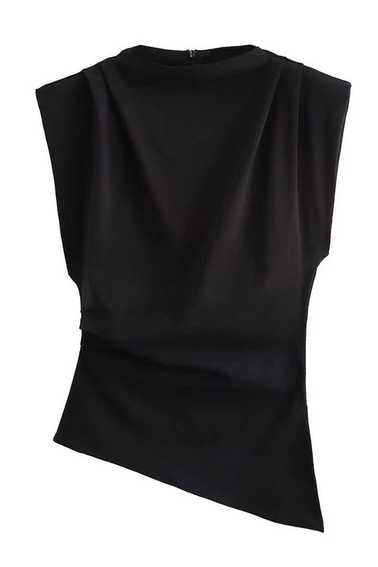 Asymmetrical Hem Sleeveless Top: BLACK