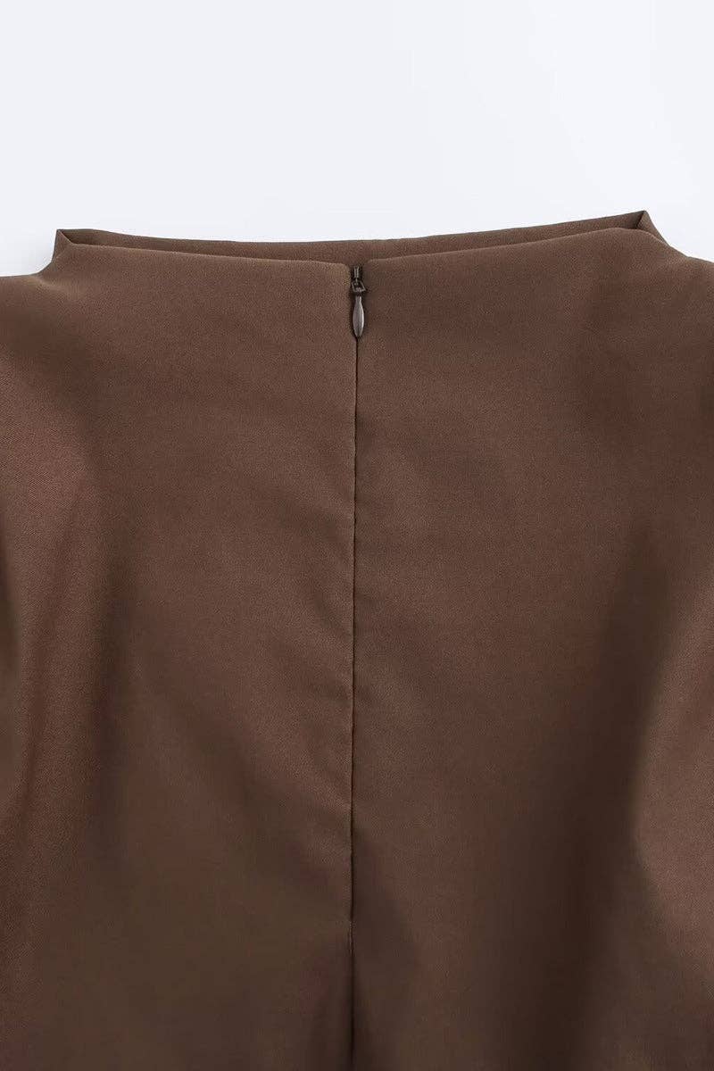 Asymmetrical Hem Sleeveless Top: BROWN