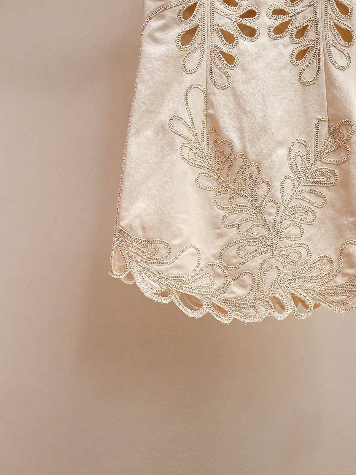 Cream Embroidered Sleeveless Dress with Scalloped Hem