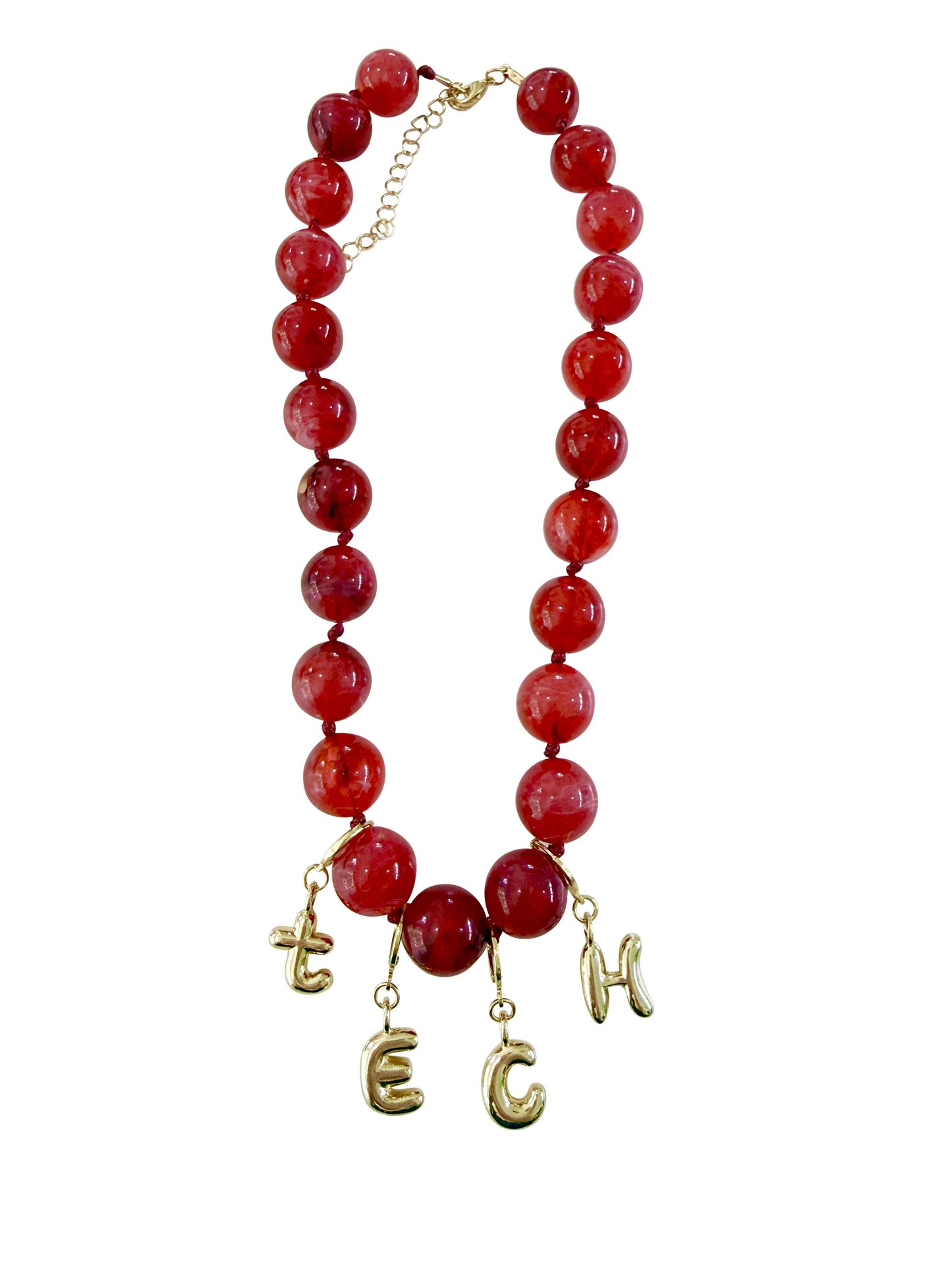 Campus Game Day Red Bubble Letter Beaded Necklace- Red