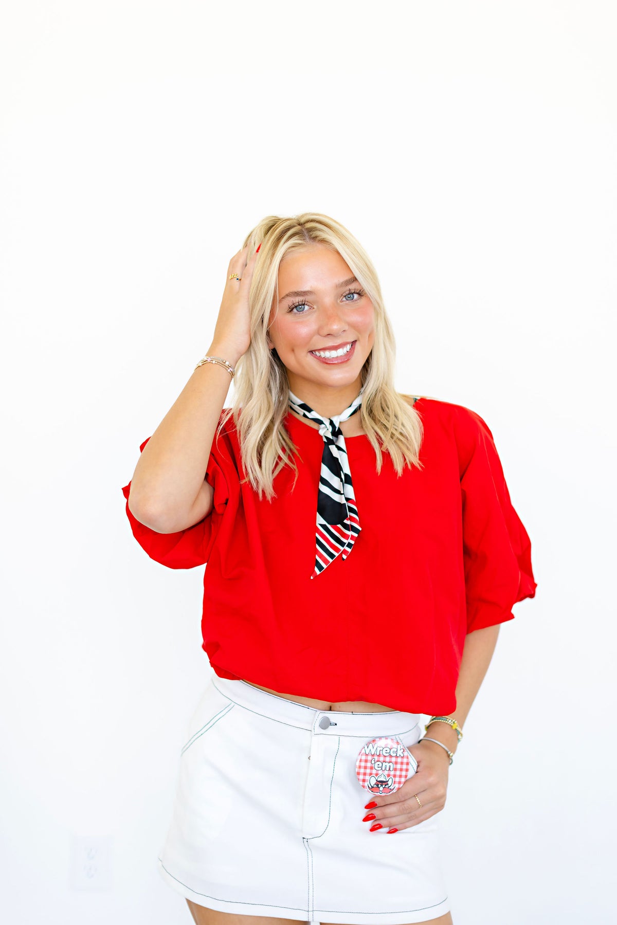 Striped Skinny Scarf Red&Black