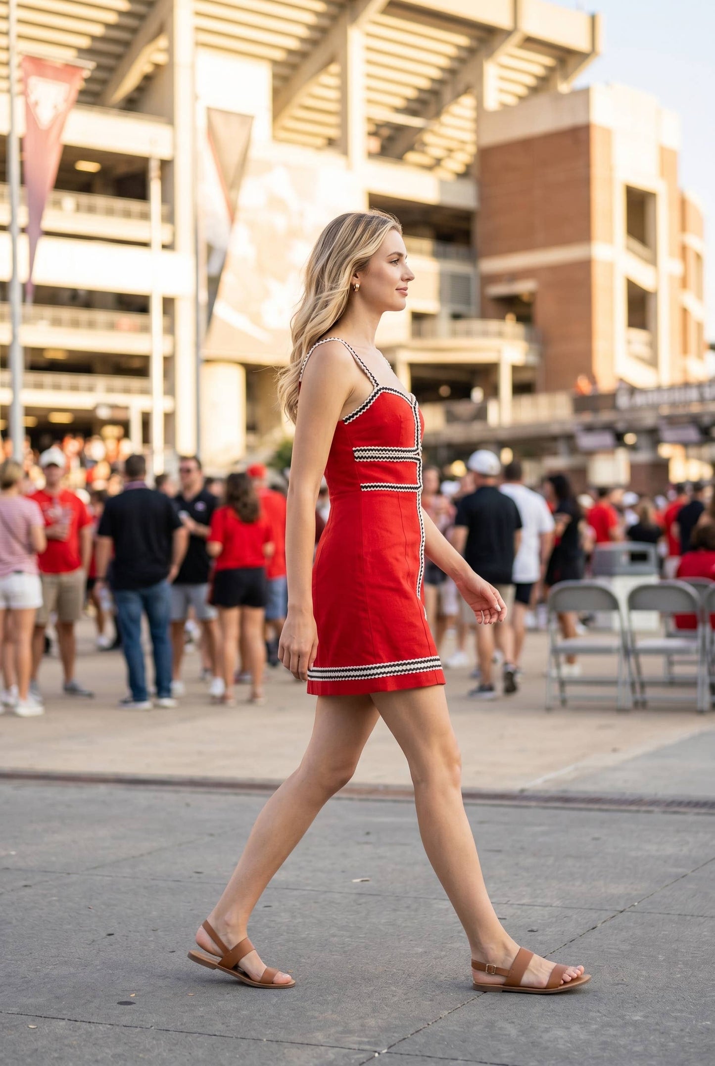 Mini Dress with Contrast Trim Tape: RED / S
