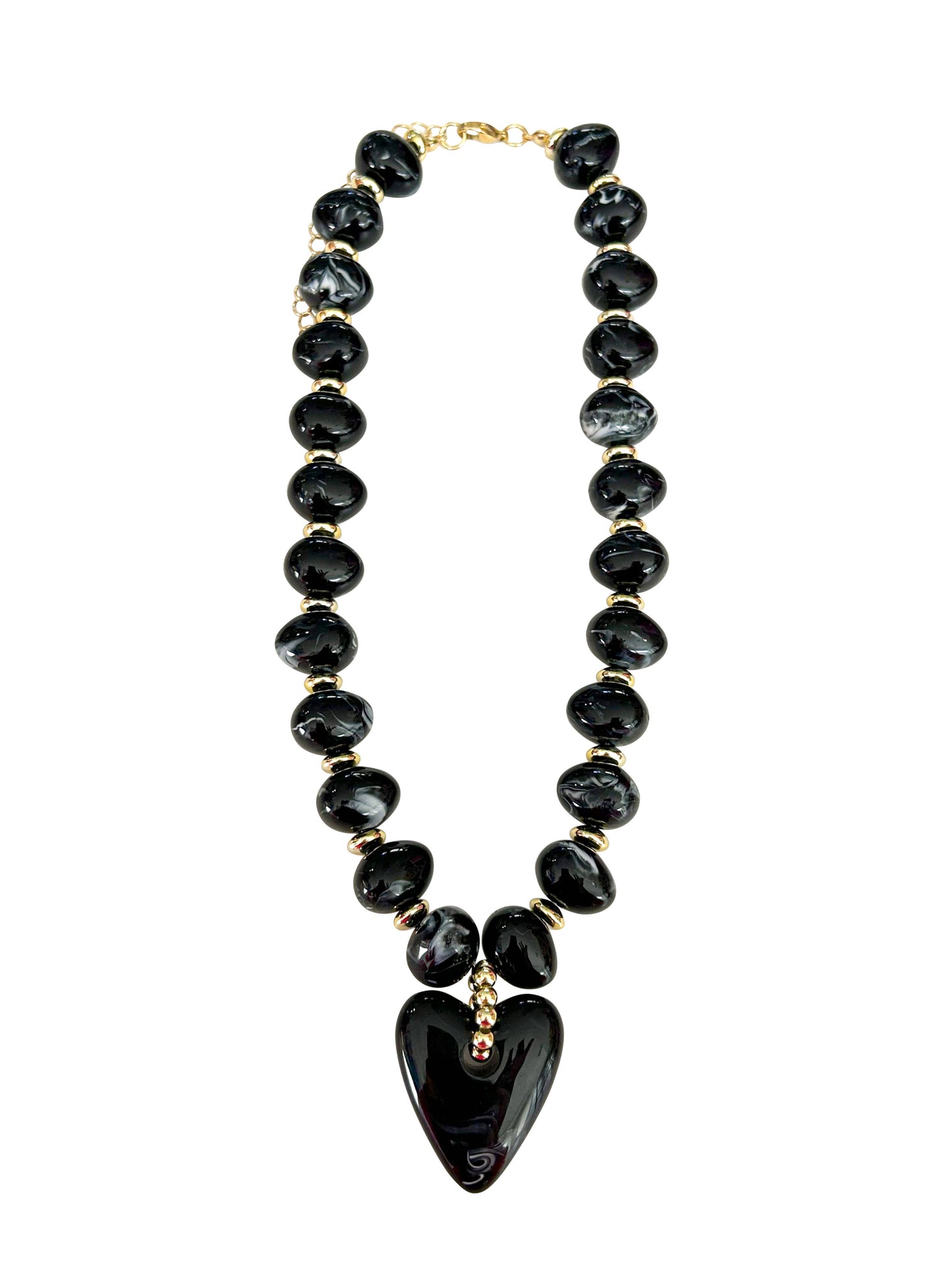 Pre Order -Athens Black Beaded Necklace with Heart Charm