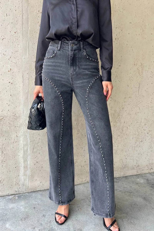Embellished Straight-Leg Jeans: BLACK