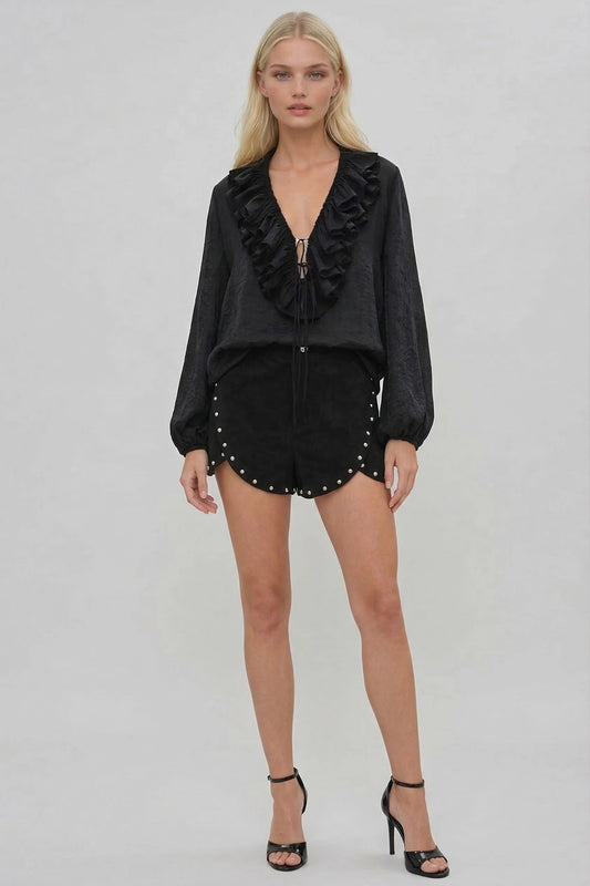 Black Suede Stud Shorts