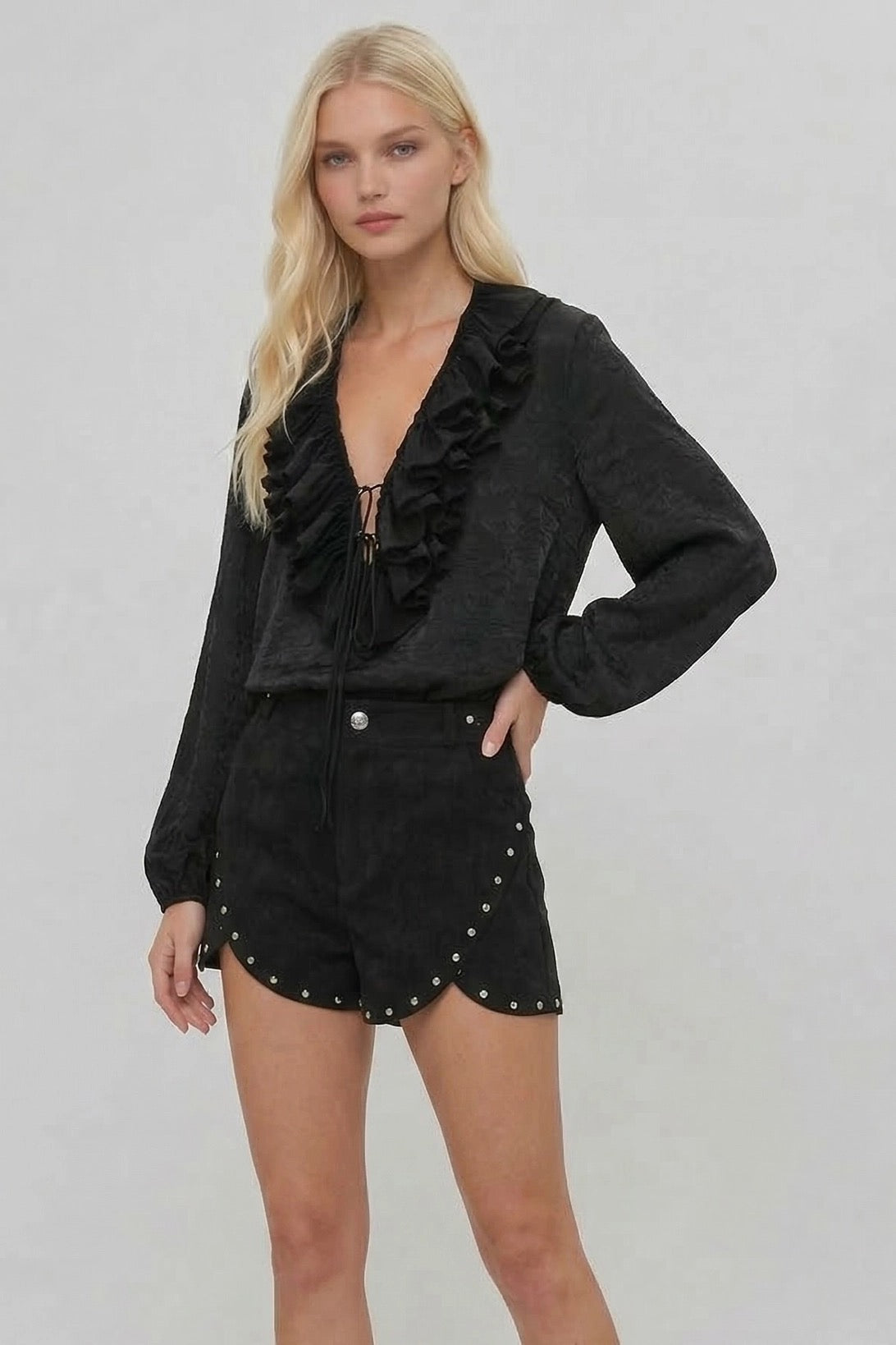 Black Suede Stud Shorts